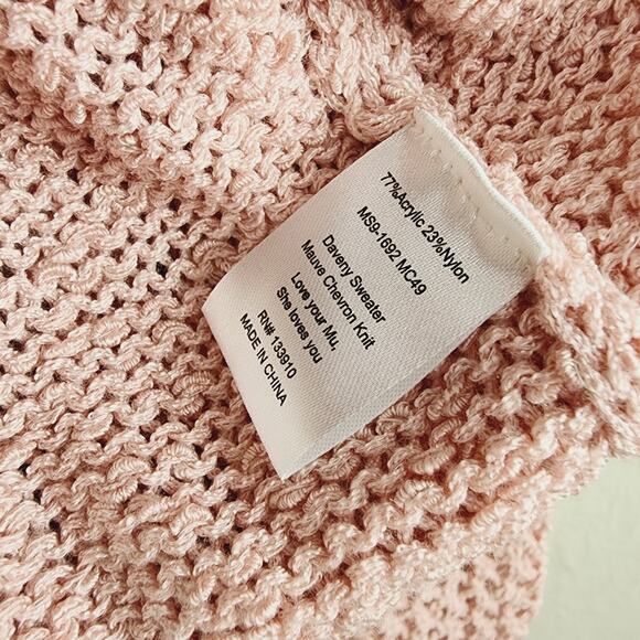 Show Me Your Mumu Daveny Pink Chevron Knit Sweater Sheer Sleeves XL - Picture 10 of 13